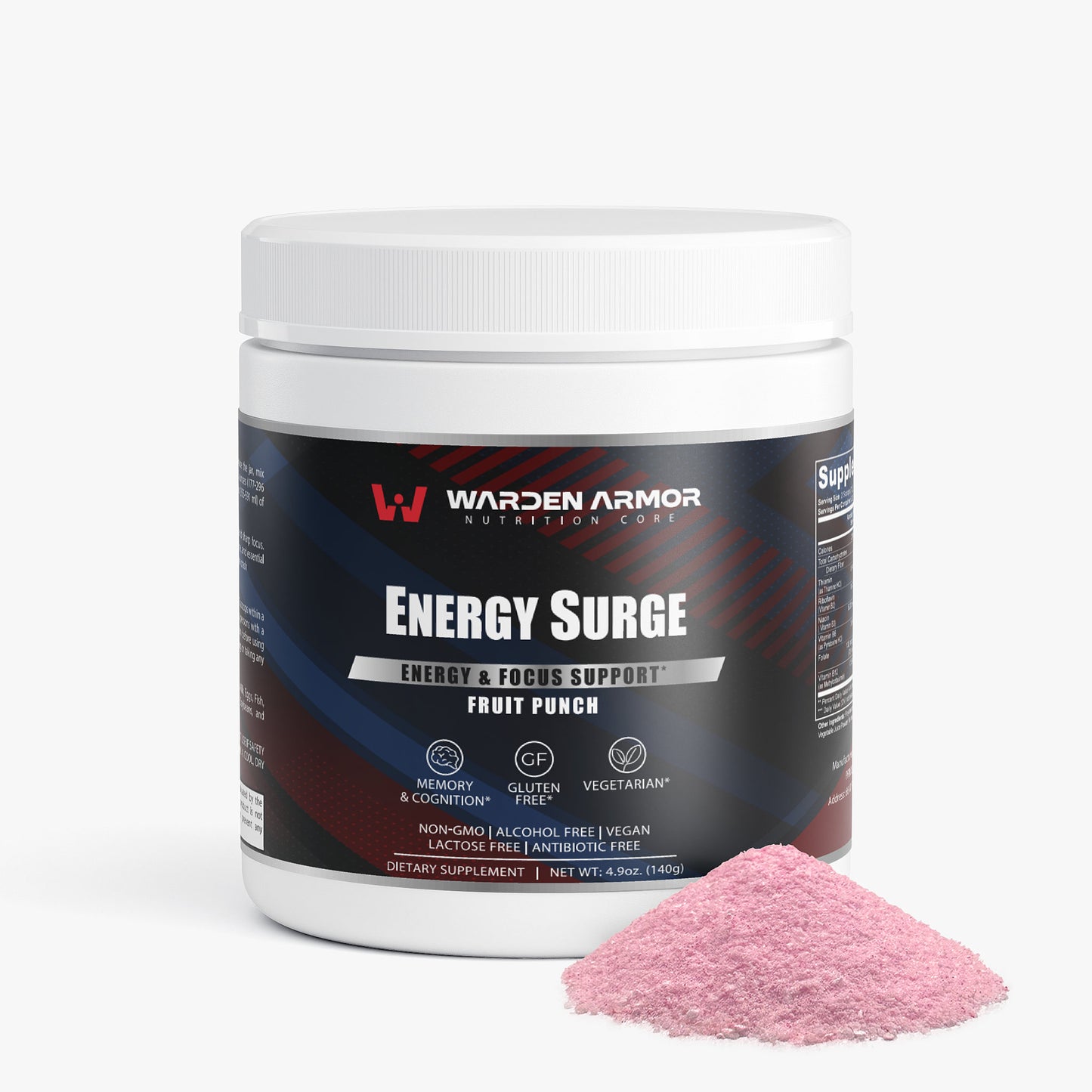 Energy Surge Fruit Punch Powder by Warden Armor – Natural Energy & Focus Supplement.