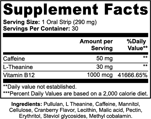 Cran Boostrips I Fast-Acting Cranberry Flavor Energy Supplement for Focus, Stamina & Mental Clarity (30 Strips)