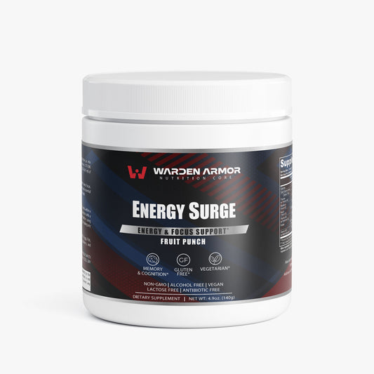 Energy Surge Fruit Punch Powder by Warden Armor – Natural Energy & Focus Supplement.