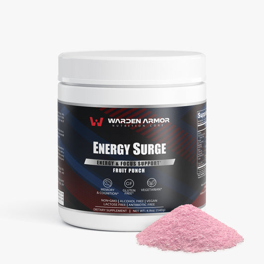 Energy Surge Fruit Punch Powder by Warden Armor – Natural Energy & Focus Supplement.