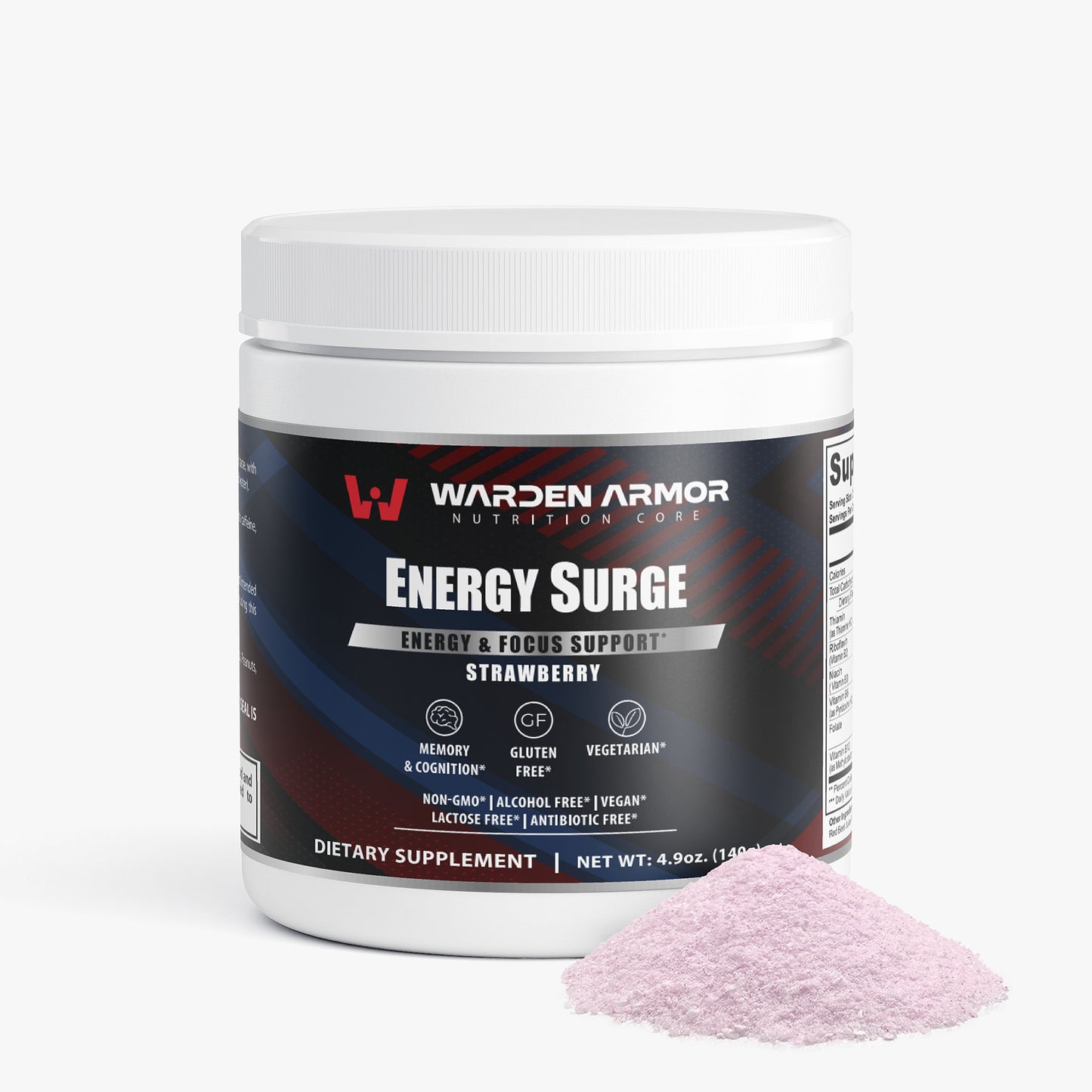 Energy Surge – Strawberry Shortcake flavor – clean energy and focus powder – Warden Armor Nutrition Core