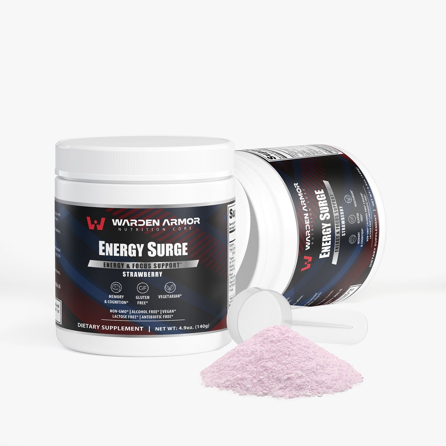 Energy Surge – Strawberry Shortcake flavor – clean energy and focus powder – Warden Armor Nutrition Core