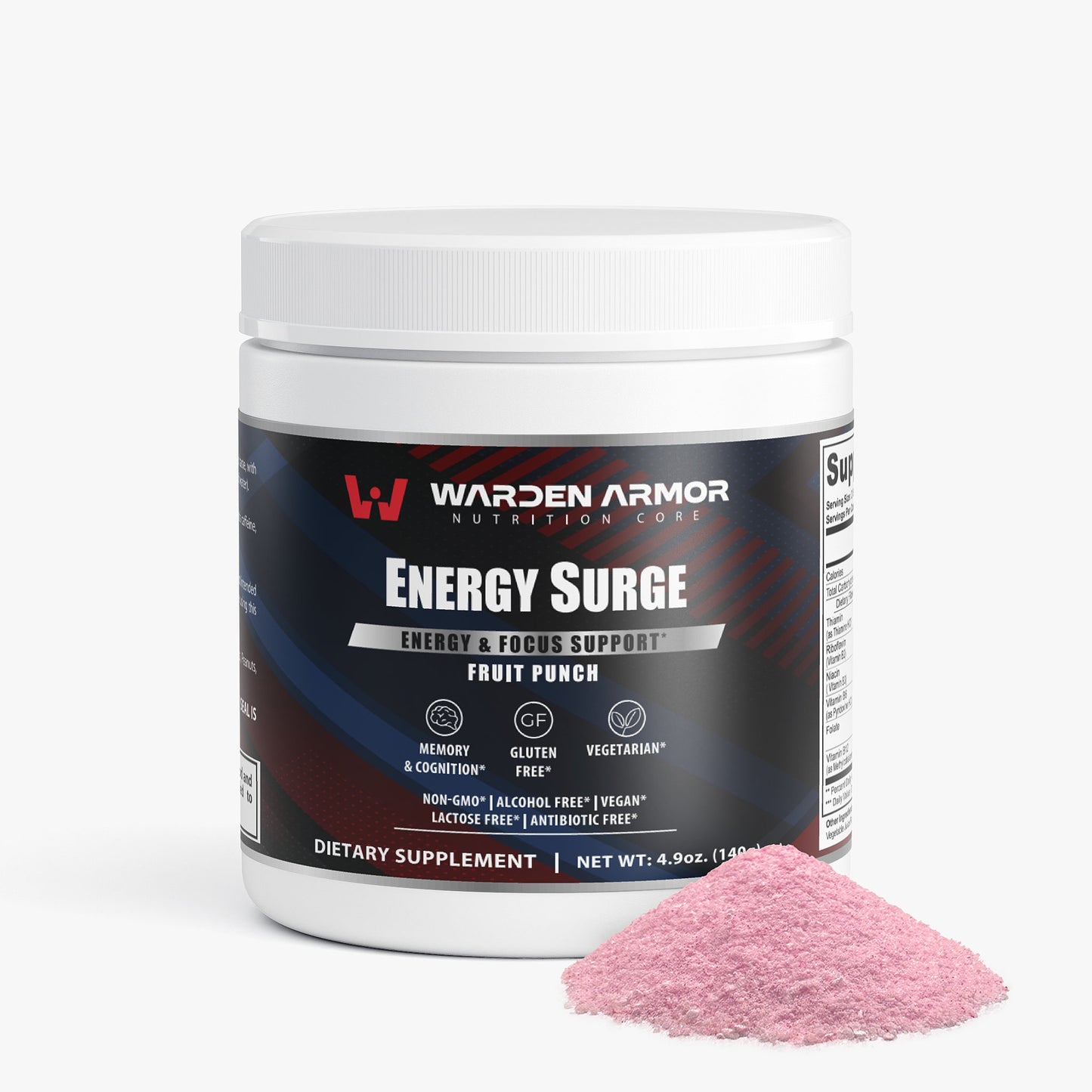 Energy Surge Fruit Punch Powder by Warden Armor – Natural Energy & Focus Supplement.