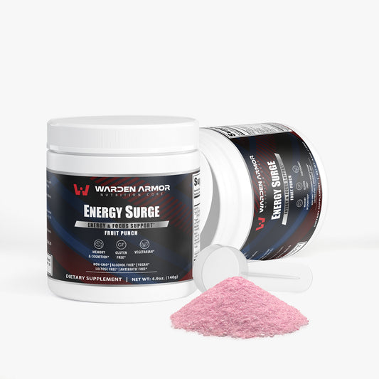 Energy Surge Fruit Punch Powder by Warden Armor – Natural Energy & Focus Supplement.