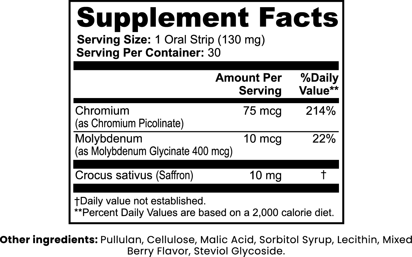 VitalyX - Appetite Balance & Weight Support Strips I Advanced Saffron + Chromium Oral Strips | Mixed Berry Flavor | Fast-Dissolve Wellness Support